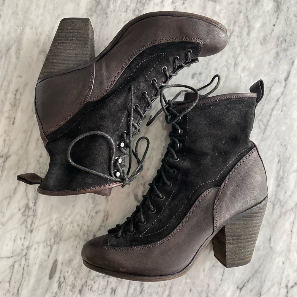 Rag & Bone Leather + Suede Heeled Lace Up Boots